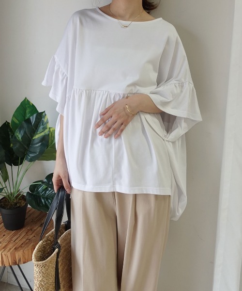 CORNERS(コーナーズ)の「ワイドフリルペプラムTシャツ【接触冷感】(Tシャツ/カットソー・レディース・ホワイト/ブルーグリーン/ブラック・FREE)」の7枚目の写真