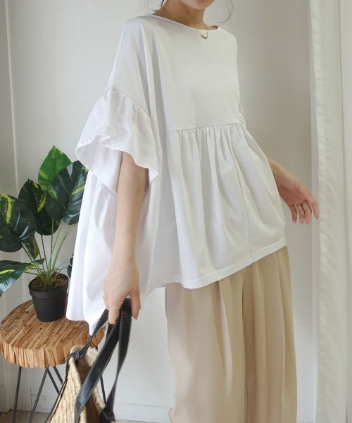 CORNERS(コーナーズ)の「ワイドフリルペプラムTシャツ【接触冷感】(Tシャツ/カットソー・レディース・ホワイト/ブルーグリーン/ブラック・FREE)」の8枚目の写真