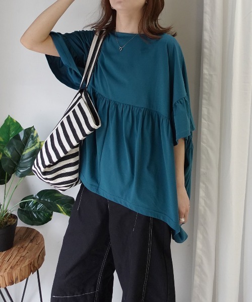 CORNERS(コーナーズ)の「ワイドフリルペプラムTシャツ【接触冷感】(Tシャツ/カットソー・レディース・ホワイト/ブルーグリーン/ブラック・FREE)」の11枚目の写真