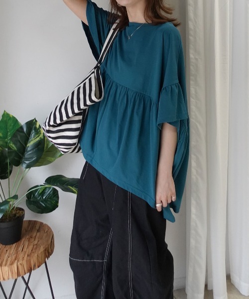 CORNERS(コーナーズ)の「ワイドフリルペプラムTシャツ【接触冷感】(Tシャツ/カットソー・レディース・ホワイト/ブルーグリーン/ブラック・FREE)」の13枚目の写真