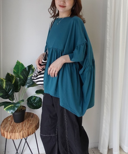 CORNERS(コーナーズ)の「ワイドフリルペプラムTシャツ【接触冷感】(Tシャツ/カットソー・レディース・ホワイト/ブルーグリーン/ブラック・FREE)」の14枚目の写真