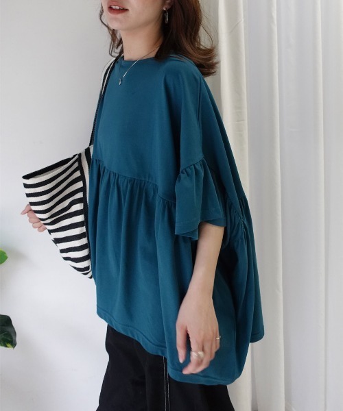 CORNERS(コーナーズ)の「ワイドフリルペプラムTシャツ【接触冷感】(Tシャツ/カットソー・レディース・ホワイト/ブルーグリーン/ブラック・FREE)」の15枚目の写真