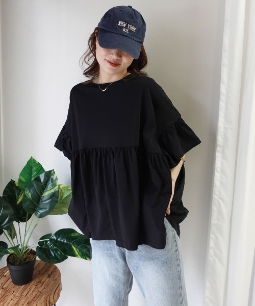 CORNERS(コーナーズ)の「ワイドフリルペプラムTシャツ【接触冷感】(Tシャツ/カットソー・レディース・ホワイト/ブルーグリーン/ブラック・FREE)」の16枚目の写真