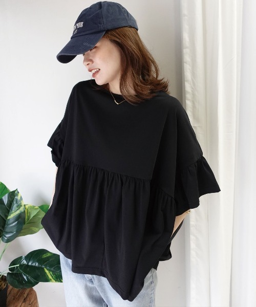 CORNERS(コーナーズ)の「ワイドフリルペプラムTシャツ【接触冷感】(Tシャツ/カットソー・レディース・ホワイト/ブルーグリーン/ブラック・FREE)」の17枚目の写真