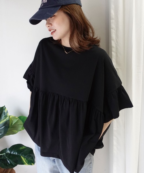 CORNERS(コーナーズ)の「ワイドフリルペプラムTシャツ【接触冷感】(Tシャツ/カットソー・レディース・ホワイト/ブルーグリーン/ブラック・FREE)」の18枚目の写真