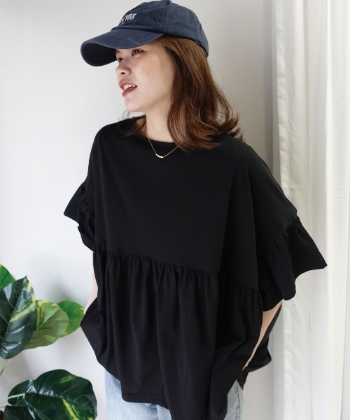 CORNERS(コーナーズ)の「ワイドフリルペプラムTシャツ【接触冷感】(Tシャツ/カットソー・レディース・ホワイト/ブルーグリーン/ブラック・FREE)」の19枚目の写真