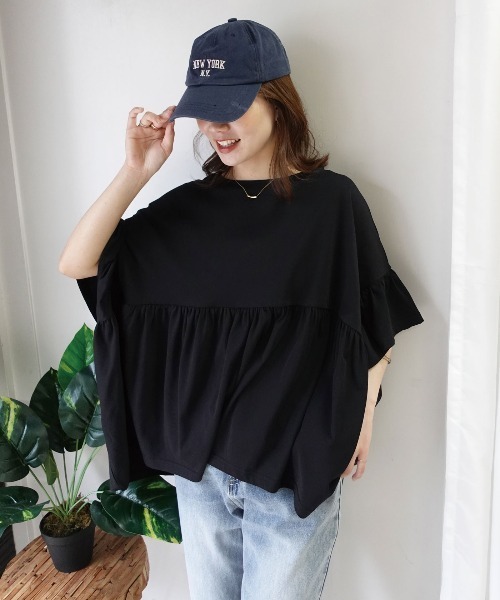 CORNERS(コーナーズ)の「ワイドフリルペプラムTシャツ【接触冷感】(Tシャツ/カットソー・レディース・ホワイト/ブルーグリーン/ブラック・FREE)」の20枚目の写真