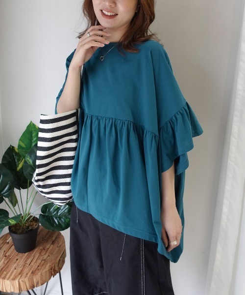 CORNERS(コーナーズ)の「ワイドフリルペプラムTシャツ【接触冷感】(Tシャツ/カットソー・レディース・ホワイト/ブルーグリーン/ブラック・FREE)」の21枚目の写真
