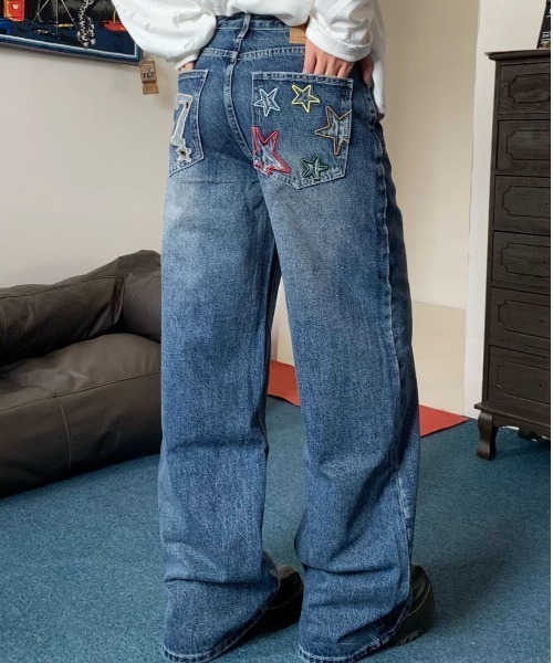 Lis ardent（リスアルダン）の「バックスター刺繍デザインワイドデニムパンツ バギージーンズ（デニムパンツ・レディース・ブルー・S/M/L）」の6枚目の写真