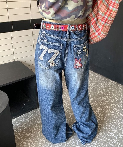 Lis ardent（リスアルダン）の「バックスター刺繍デザインワイドデニムパンツ バギージーンズ（デニムパンツ・レディース・ブルー・S/M/L）」の9枚目の写真