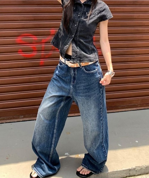 Lis ardent（リスアルダン）の「バックスター刺繍デザインワイドデニムパンツ バギージーンズ（デニムパンツ・レディース・ブルー・S/M/L）」の12枚目の写真