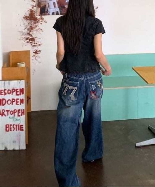 Lis ardent（リスアルダン）の「バックスター刺繍デザインワイドデニムパンツ バギージーンズ（デニムパンツ・レディース・ブルー・S/M/L）」の10枚目の写真