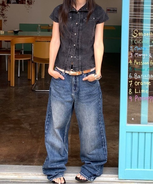 Lis ardent（リスアルダン）の「バックスター刺繍デザインワイドデニムパンツ バギージーンズ（デニムパンツ・レディース・ブルー・S/M/L）」の11枚目の写真
