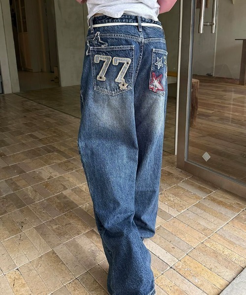 Lis ardent（リスアルダン）の「バックスター刺繍デザインワイドデニムパンツ バギージーンズ（デニムパンツ・レディース・ブルー・S/M/L）」の13枚目の写真