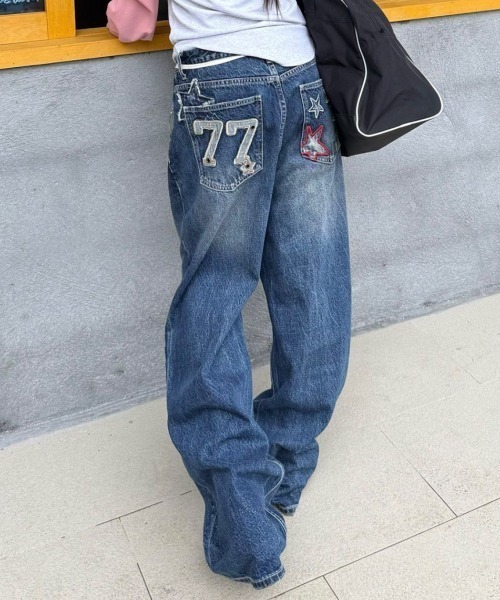 Lis ardent（リスアルダン）の「バックスター刺繍デザインワイドデニムパンツ バギージーンズ（デニムパンツ・レディース・ブルー・S/M/L）」の17枚目の写真