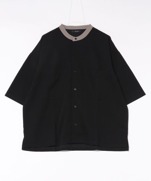 sunny branch（サニーブランチ）の「★Bd★梨地 ビッグシルエット バンドカラー半袖シャツ（シャツ/ブラウス・レディース・ブラック・LARGE/MEDIUM）」の5枚目の写真
