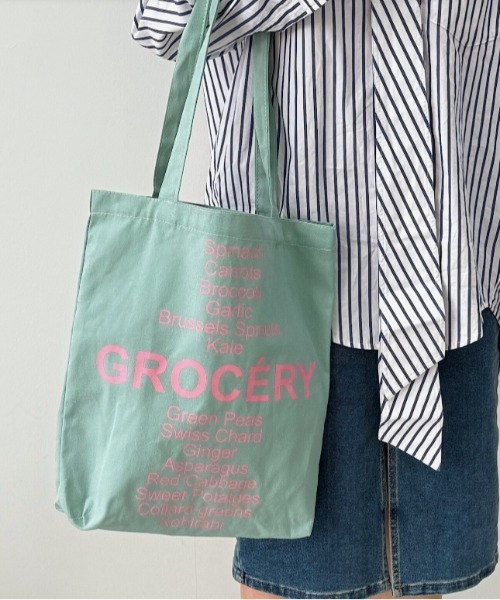 Vipoa(ヴィポア)の「letter print tote bag(トートバッグ・レディース・ネイビー/ブラック/グリーン/イエロー/ピンク・FREE)」の3枚目の写真