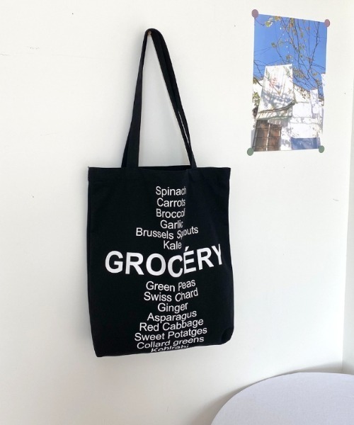 Vipoa(ヴィポア)の「letter print tote bag(トートバッグ・レディース・ネイビー/ブラック/グリーン/イエロー/ピンク・FREE)」の2枚目の写真