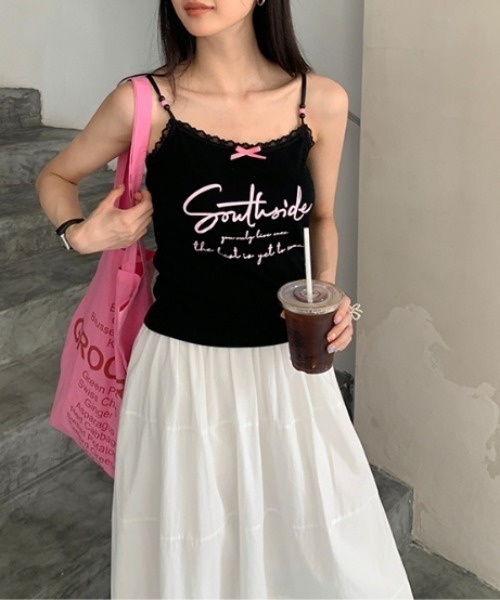 Vipoa(ヴィポア)の「letter print tote bag(トートバッグ・レディース・ネイビー/ブラック/グリーン/イエロー/ピンク・FREE)」の6枚目の写真