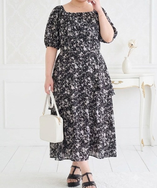 p courge(ピークルジュ)の「カシュクールデザイン バックシャーリング ロングワンピース(ワンピース・レディース・ブラック/アイボリー・LL/4L/3L)」の11枚目の写真