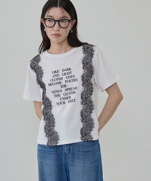 GALLEST(ギャレスト)の「レースステッチドTシャツ(Tシャツ/カットソー・レディース・ブラック/ベージュ/ホワイト・38)」の2枚目の写真