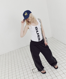 FOLDED WAIST STUD PANTS / BLACK