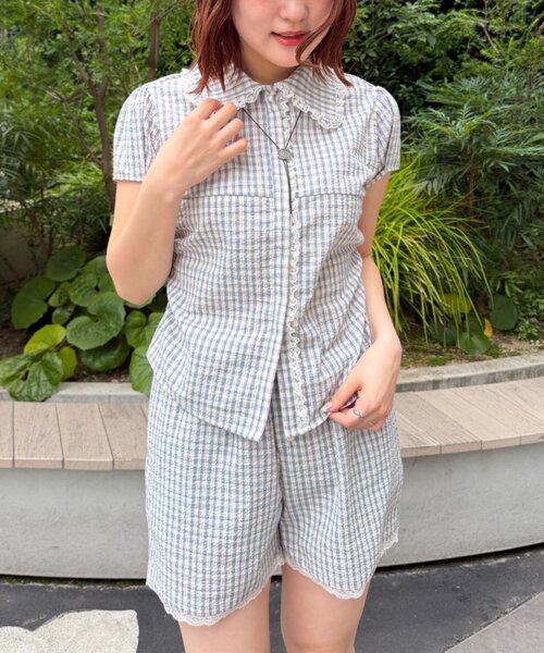 w closet(ダブルクローゼット)の「【セットアップ対応】丸衿チェックシャツ(シャツ/ブラウス・レディース・ネイビー/レッド/ブルー・FREE)」の16枚目の写真