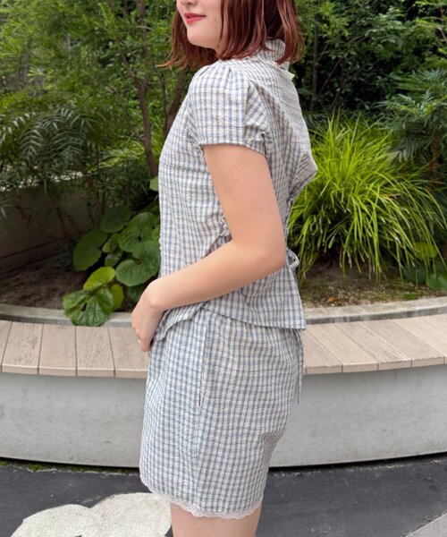 w closet(ダブルクローゼット)の「【セットアップ対応】丸衿チェックシャツ(シャツ/ブラウス・レディース・ネイビー/レッド/ブルー・FREE)」の18枚目の写真