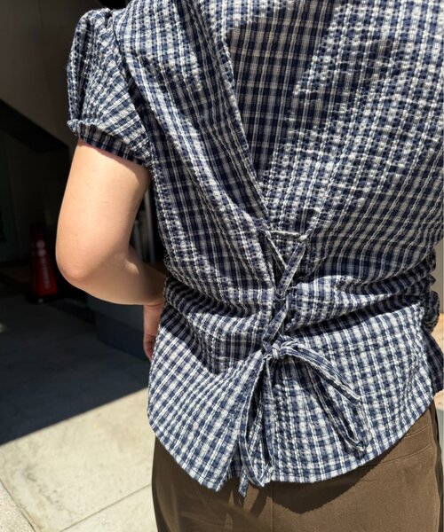 w closet(ダブルクローゼット)の「【セットアップ対応】丸衿チェックシャツ(シャツ/ブラウス・レディース・ネイビー/レッド/ブルー・FREE)」の12枚目の写真