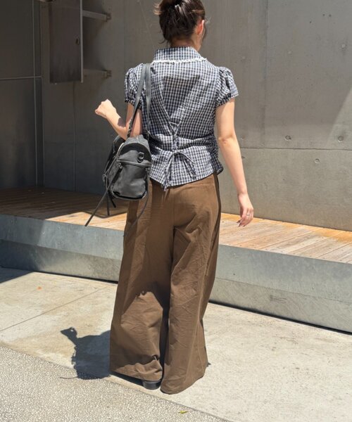 w closet(ダブルクローゼット)の「【セットアップ対応】丸衿チェックシャツ(シャツ/ブラウス・レディース・ネイビー/レッド/ブルー・FREE)」の14枚目の写真