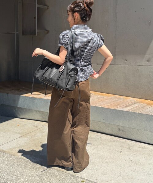 w closet(ダブルクローゼット)の「【セットアップ対応】丸衿チェックシャツ(シャツ/ブラウス・レディース・ネイビー/レッド/ブルー・FREE)」の15枚目の写真