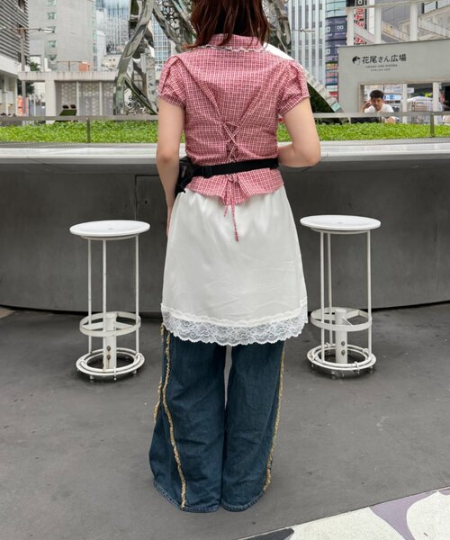 w closet(ダブルクローゼット)の「【セットアップ対応】丸衿チェックシャツ(シャツ/ブラウス・レディース・ネイビー/レッド/ブルー・FREE)」の9枚目の写真