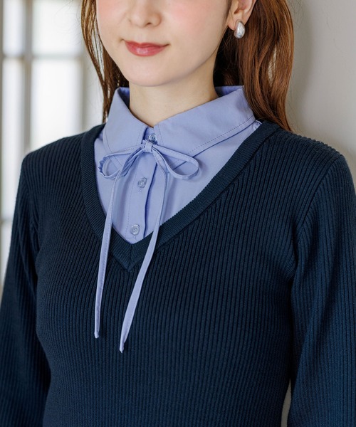 alotta(アロッタ)の「【Corie】シャツドッキングプリーツミニ丈ニットワンピース(ワンピース・レディース・ネイビー/ブラック・M/L)」の19枚目の写真