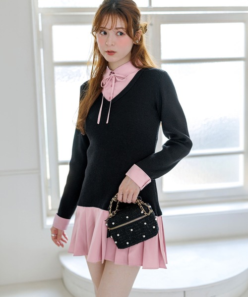 alotta(アロッタ)の「【Corie】シャツドッキングプリーツミニ丈ニットワンピース(ワンピース・レディース・ネイビー/ブラック・M/L)」の12枚目の写真