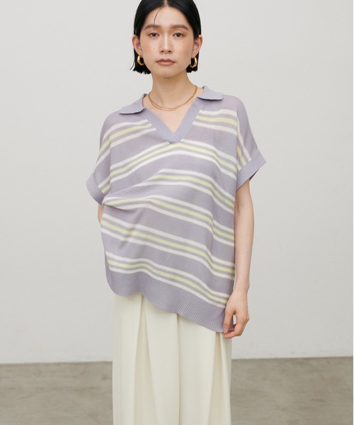 LARUTA(ラルータ)の「【LARUTA】シアーボーダースキッパーニット(ニット/セーター・レディース・ブラウン/ネイビー/グレー・MEDIUM)」の2枚目の写真