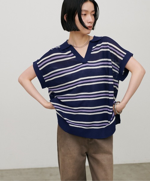 LARUTA(ラルータ)の「【LARUTA】シアーボーダースキッパーニット(ニット/セーター・レディース・ブラウン/ネイビー/グレー・MEDIUM)」の12枚目の写真