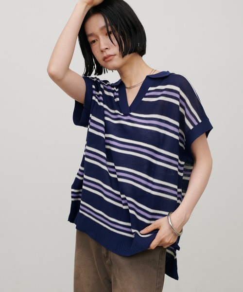 LARUTA(ラルータ)の「【LARUTA】シアーボーダースキッパーニット(ニット/セーター・レディース・ブラウン/ネイビー/グレー・MEDIUM)」の19枚目の写真