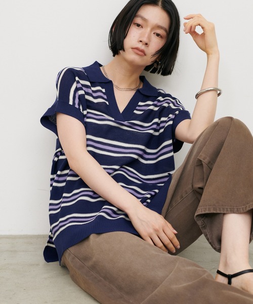 LARUTA(ラルータ)の「【LARUTA】シアーボーダースキッパーニット(ニット/セーター・レディース・ブラウン/ネイビー/グレー・MEDIUM)」の18枚目の写真