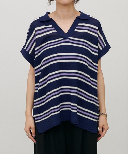 LARUTA(ラルータ)の「【LARUTA】シアーボーダースキッパーニット(ニット/セーター・レディース・ブラウン/ネイビー/グレー・MEDIUM)」の14枚目の写真