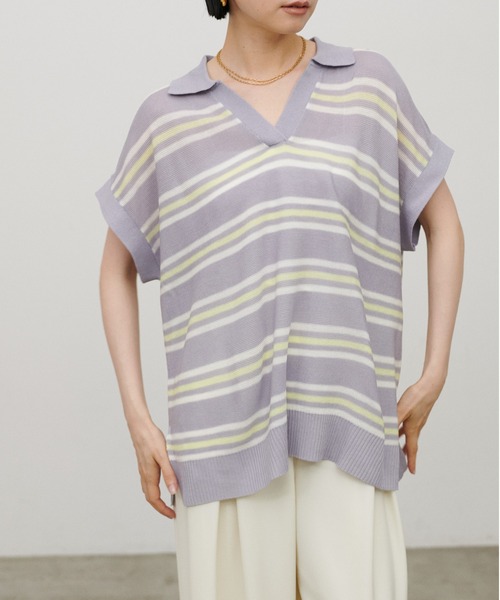 LARUTA(ラルータ)の「【LARUTA】シアーボーダースキッパーニット(ニット/セーター・レディース・ブラウン/ネイビー/グレー・MEDIUM)」の6枚目の写真