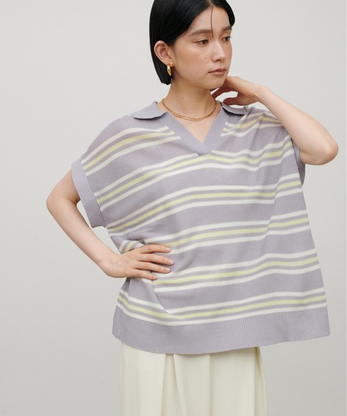 LARUTA(ラルータ)の「【LARUTA】シアーボーダースキッパーニット(ニット/セーター・レディース・ブラウン/ネイビー/グレー・MEDIUM)」の5枚目の写真