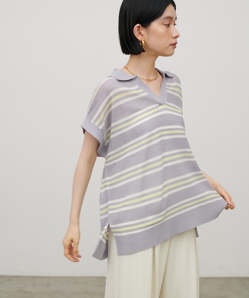 LARUTA(ラルータ)の「【LARUTA】シアーボーダースキッパーニット(ニット/セーター・レディース・ブラウン/ネイビー/グレー・MEDIUM)」の7枚目の写真
