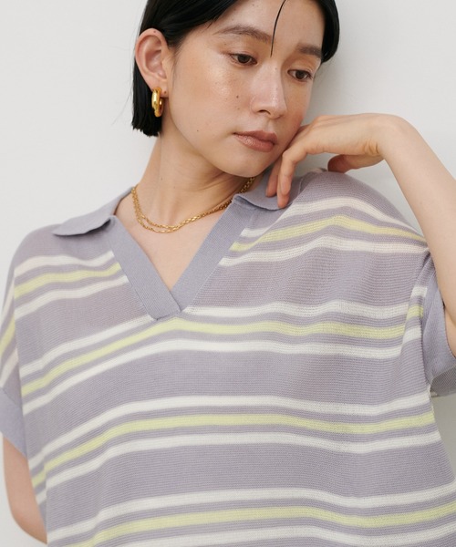 LARUTA(ラルータ)の「【LARUTA】シアーボーダースキッパーニット(ニット/セーター・レディース・ブラウン/ネイビー/グレー・MEDIUM)」の4枚目の写真