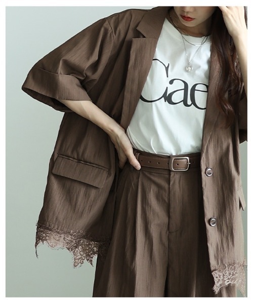 Sawa a la mode（サワアラモード）の「裾レースリネンライクテーラードジャケット（テーラードジャケット・レディース・アイボリー/ブラウン・FREE）」の11枚目の写真