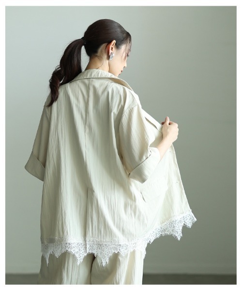 Sawa a la mode（サワアラモード）の「裾レースリネンライクテーラードジャケット（テーラードジャケット・レディース・アイボリー/ブラウン・FREE）」の17枚目の写真
