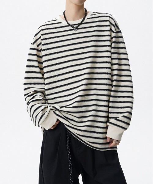 DOUBLE STEAL(ダブルスティール)の「DSボーダー長袖Tシャツ(Tシャツ/カットソー・メンズ・レッド/ホワイト/ブラック・X-LARGE/LARGE/MEDIUM)」の2枚目の写真