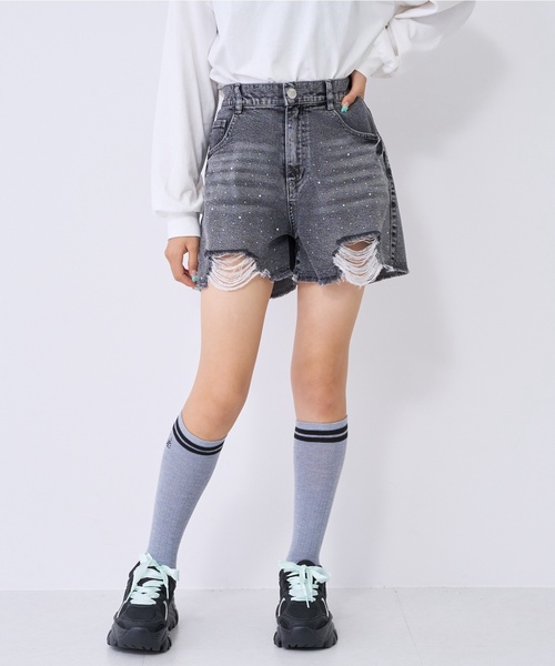 d.i.a. ラメ加工デニムショートパンツ セール】【LTXC】キラキラダメージデニムショートパンツ（デニムパンツ