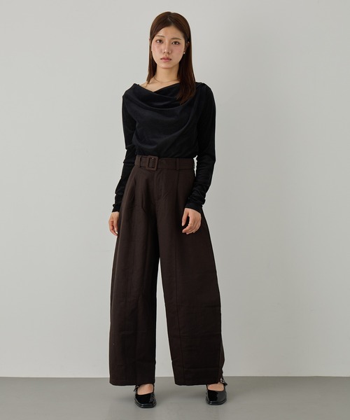 MAGASIN DE MODE Chou Chou（マガジンデモードシュシュ）の「【MAGASIN DE MODE Chou Chou】ベルテッドワイドパンツ SND（その他パンツ・レディース・ダークブラウン/アイボリー・M/S）」の8枚目の写真