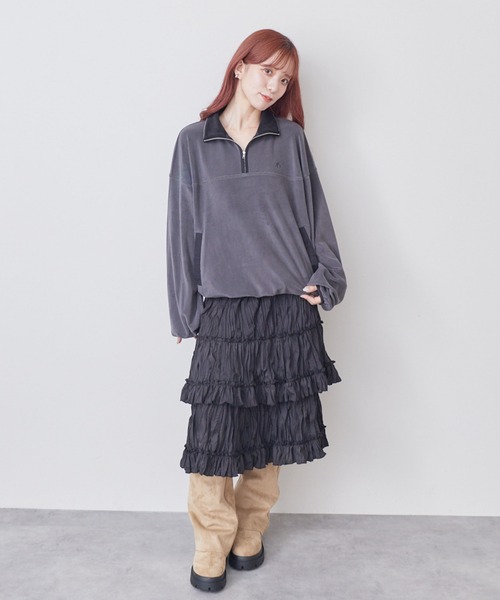 archives(アルシーヴ)の「ワッシャーフリルティアードミディSK(スカート・レディース・ブラック/オフホワイト・MEDIUM)」の7枚目の写真