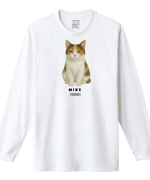 Moftique(モフティック)の「Moftique(モフティック) 長袖Tシャツ 三毛猫 猫 キャット ペット アニマル プリント 袖リブ ロンT トップス メンズ ユニセックス(Tシャツ/カットソー・メンズ・ホワイト/ブラック・M/L/XL)」の2枚目の写真